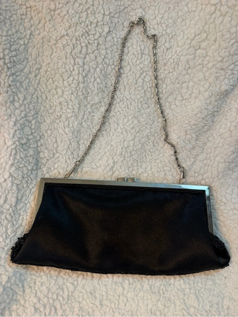 Vintage Black Beaded Evening Clutch with Chain Strap